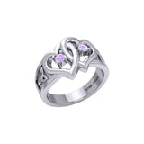 Celtic Double Heart And Trinity With Gemstone Ring TRI2392