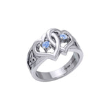 Celtic Double Heart And Trinity With Gemstone Ring TRI2392