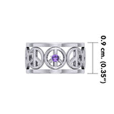 Peace Symbols Silver Band Ring With Gemstone TRI2402