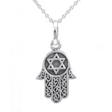 Silver Hamsa with Star of David Pendant and Chain Set TSE682 - Jewelry