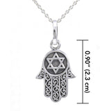 Silver Hamsa with Star of David Pendant and Chain Set TSE682 - Jewelry