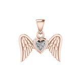 Gemstone Heart and Flying Angel Wings Rose Gold Pendant UPD5228