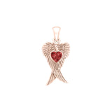 Heart Gemstone and Double Angel Wings Rose Gold Pendant UPD5229