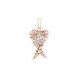 Heart Gemstone and Double Angel Wings Rose Gold Pendant UPD5229