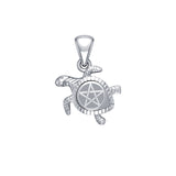 Sea Turtle with Pentacle 14K White Gold Pendant WPD5205