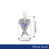 Heart Gemstone and Double Angel Wings White Gold Pendant WPD5229