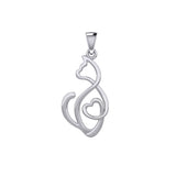 Running Cat with Heart 14K White Gold Pendant WPD5280