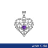 White Gold Geometric Heart Flower of Life Pendant with Gemstone WPD5282