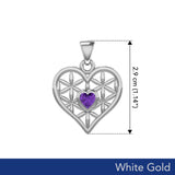 White Gold Geometric Heart Flower of Life Pendant with Gemstone WPD5282