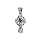 Celtic Cross 14K White Gold Pendant with Heart Gemstone WPD5337