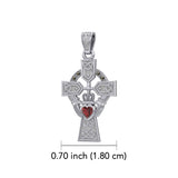 Celtic Cross and Irish Claddagh 14K White Gold Pendant with Heart Gemstone WPD5340