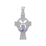 Claddagh Celtic Cross with Lucky Four Leaf Clover 14K White Gold Pendant WPD5359