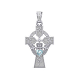 Claddagh Celtic Cross with Lucky Four Leaf Clover 14K White Gold Pendant WPD5359