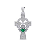 Claddagh Celtic Cross with Lucky Four Leaf Clover 14K White Gold Pendant WPD5359