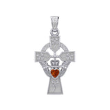 Claddagh Celtic Cross with Lucky Four Leaf Clover 14K White Gold Pendant WPD5359