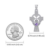 Claddagh Celtic Cross with Lucky Four Leaf Clover 14K White Gold Pendant WPD5359