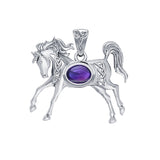 Celtic Running Horse 14K White Gold Pendant with Gem WPD5730