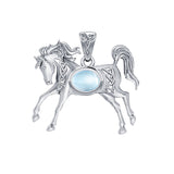 Celtic Running Horse 14K White Gold Pendant with Gem WPD5730