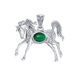 Celtic Running Horse 14K White Gold Pendant with Gem WPD5730