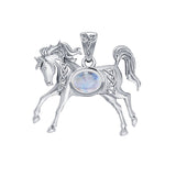 Celtic Running Horse 14K White Gold Pendant with Gem WPD5730