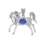 Celtic Running Horse 14K White Gold Pendant with Gem WPD5730