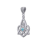 Celtic Motherhood Triquetra or Trinity Heart 14K White Gold Pendant With Gem WPD5784