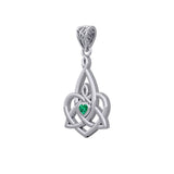 Celtic Motherhood Triquetra or Trinity Heart 14K White Gold Pendant With Gem WPD5784