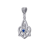 Celtic Motherhood Triquetra or Trinity Heart 14K White Gold Pendant With Gem WPD5784