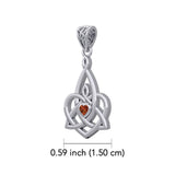 Celtic Motherhood Triquetra or Trinity Heart 14K White Gold Pendant With Gem WPD5784