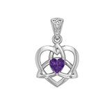 The Small Celtic Trinity Heart 14K White Gold Pendant with Gemstone WPD5913