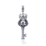 Crown Key Sterling Silver Pendant with Gemstone TPD3285