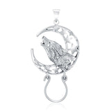 Baying Wolf and Moon Silver Charm Holder Pendant TPD5083 - Jewelry