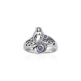 Celtic Mermaid Silver Ring With Gemstone TRI045